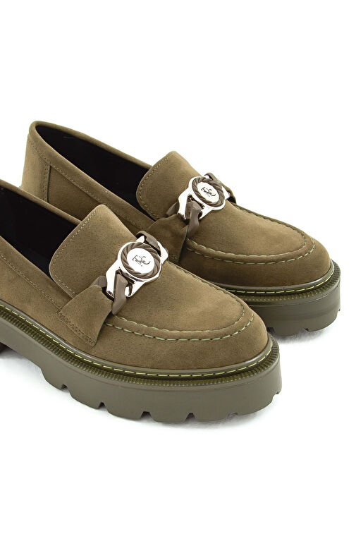 Tamer Tanca Kadın Suni Deri Haki Süet Loafer Ayakkabı - Görsel 8