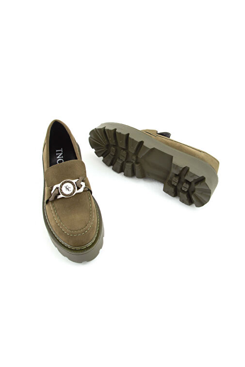 Tamer Tanca Kadın Suni Deri Haki Süet Loafer Ayakkabı - Görsel 9