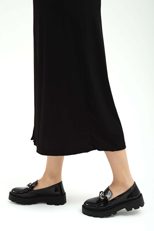 Tamer Tanca Kadın Suni Deri Siyah Rugan Loafer Ayakkabı - Görsel 4