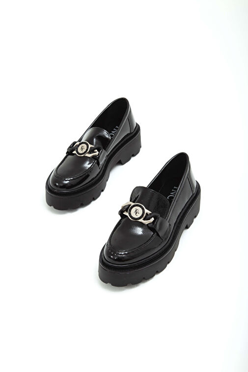 Tamer Tanca Kadın Suni Deri Siyah Rugan Loafer Ayakkabı - Görsel 7