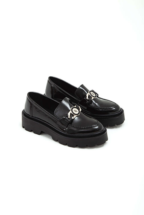 Tamer Tanca Kadın Suni Deri Siyah Rugan Loafer Ayakkabı - Görsel 8