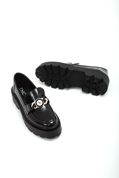 Tamer Tanca Kadın Suni Deri Siyah Rugan Loafer Ayakkabı - Görsel 9