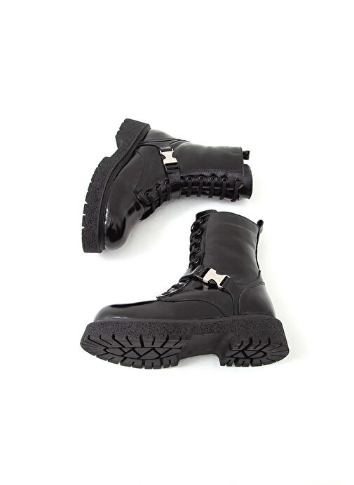 Tamer Tanca Kadın Hakiki Deri Siyah Rugan POSTAL Bot - Görsel 4