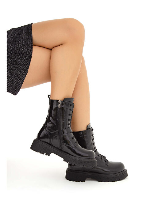 Tamer Tanca Kadın Hakiki Deri Siyah Rugan POSTAL Bot - Görsel 9