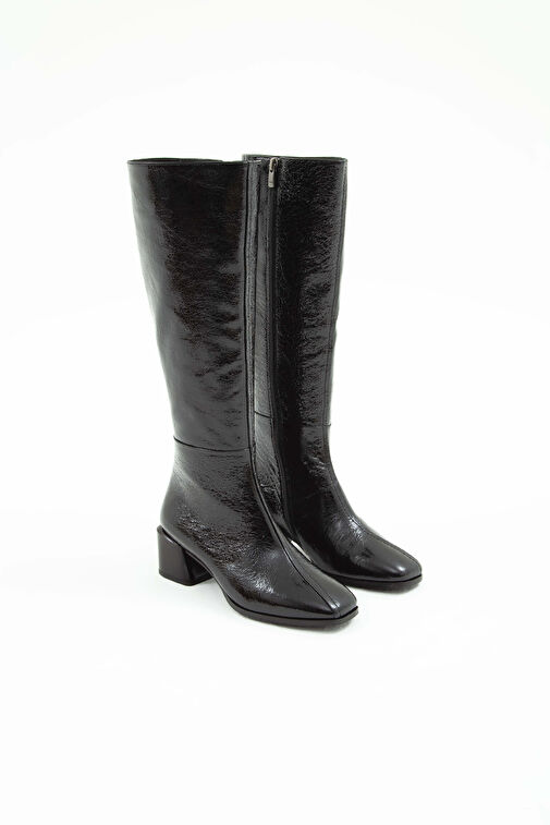 Tamer Tanca Kadın Hakiki Deri Siyah Rugan Topuklu Çizme - Görsel 8