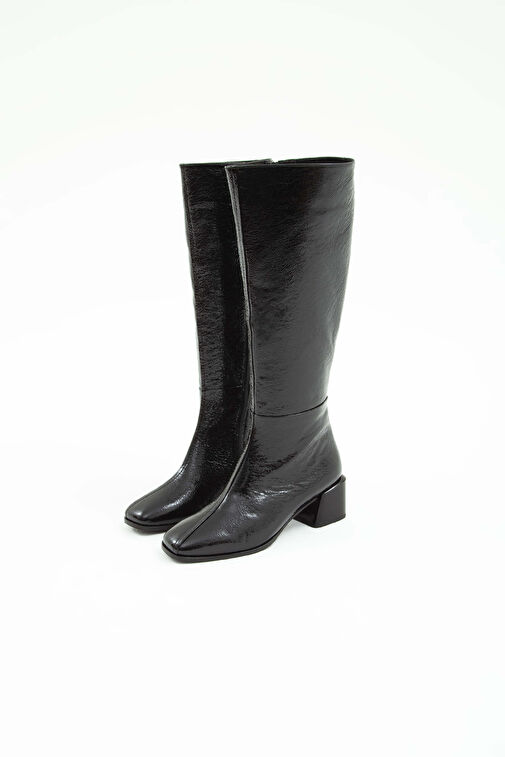 Tamer Tanca Kadın Hakiki Deri Siyah Rugan Topuklu Çizme - Görsel 9