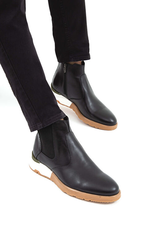 Tamer Tanca Erkek Hakiki Deri Siyah Antik Chelsea Bot - Görsel 5