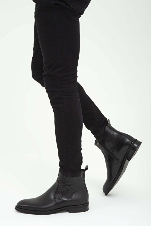 Tamer Tanca Erkek Hakiki Deri Siyah Analin Chelsea Bot - Görsel 2