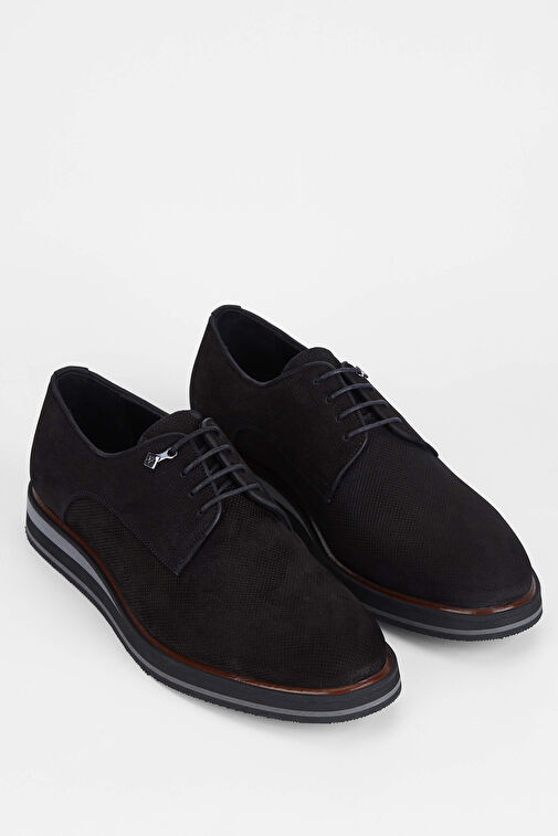 Tamer Tanca Erkek Hakiki Deri Siyah Nubuk Casual Ayakkabı - Görsel 3