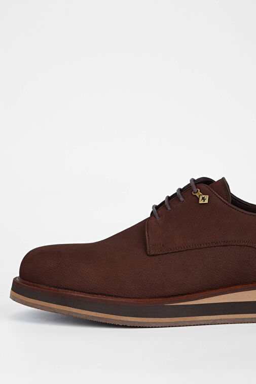 Tamer Tanca Erkek Hakiki Deri Kahverengi Nubuk Casual Ayakkabı - Görsel 4