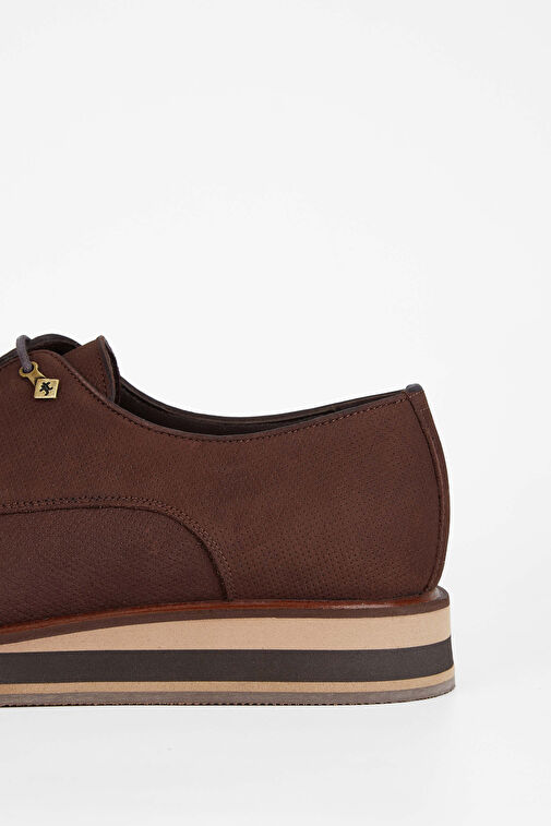 Tamer Tanca Erkek Hakiki Deri Kahverengi Nubuk Casual Ayakkabı - Görsel 5