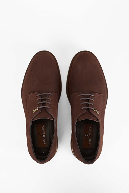 Tamer Tanca Erkek Hakiki Deri Kahverengi Nubuk Casual Ayakkabı - Görsel 6