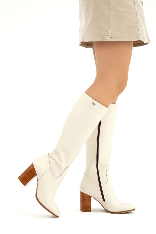 Tamer Tanca Kadın Hakiki Deri Bej Floter Klasik Çizme - Görsel 2