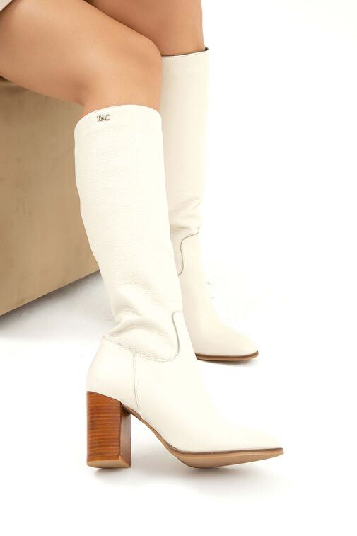 Tamer Tanca Kadın Hakiki Deri Bej Floter Klasik Çizme - Görsel 5