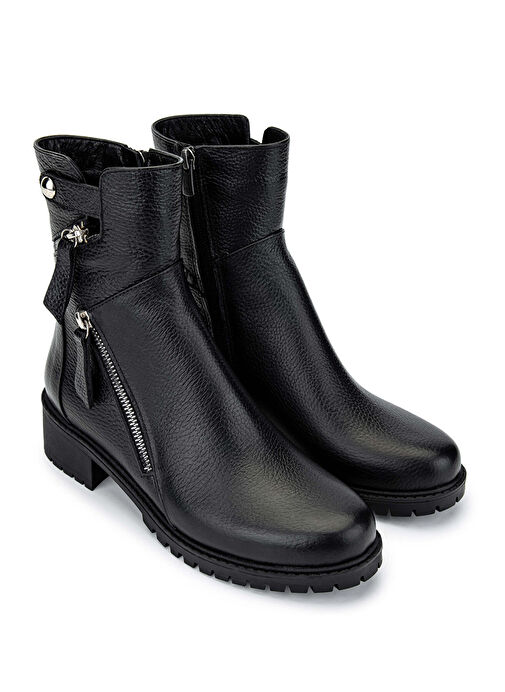 Tamer Tanca Kadın Hakiki Deri Siyah Floter Casual Bot - Görsel 3