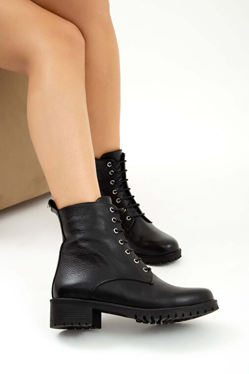 Tamer Tanca Kadın Hakiki Deri Siyah Floter Casual Bot - Görsel 5