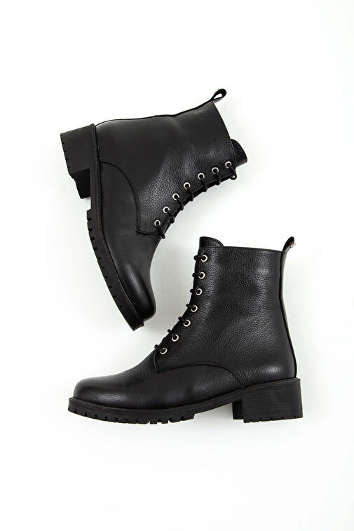 Tamer Tanca Kadın Hakiki Deri Siyah Floter Casual Bot - Görsel 9