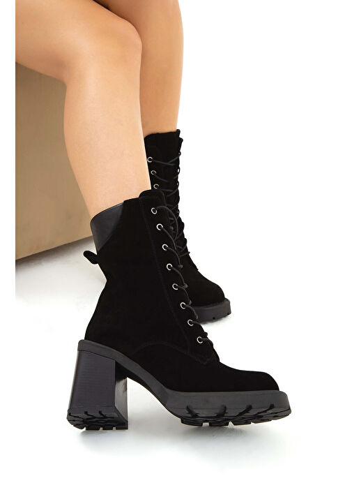 Tamer Tanca Kadın Hakiki Deri Siyah Süet Casual Bot - Görsel 8