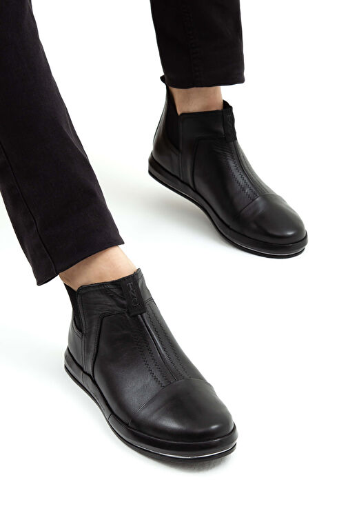 Tamer Tanca Erkek Hakiki Deri Siyah Casual Bot - Görsel 5