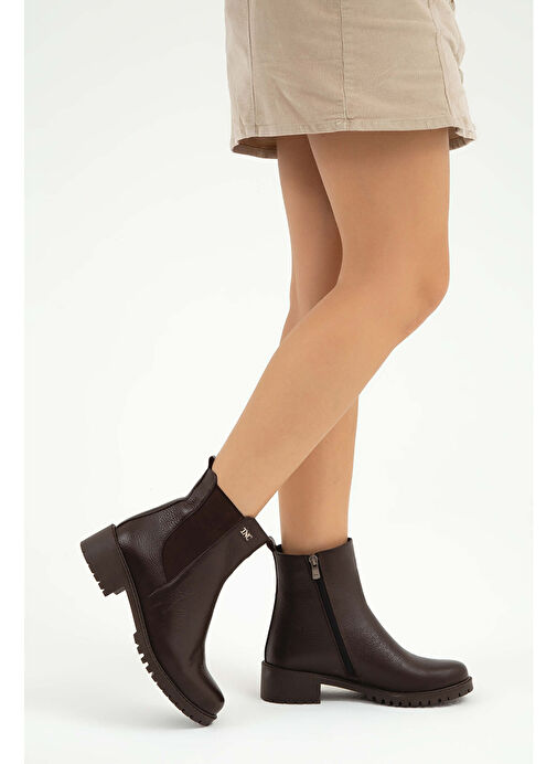 Tamer Tanca Kadın Hakiki Deri Kahverengi Floter Casual Bot - Görsel 2