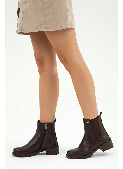Tamer Tanca Kadın Hakiki Deri Kahverengi Floter Casual Bot - Görsel 3