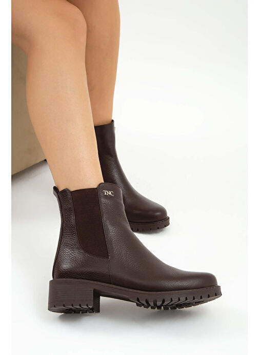 Tamer Tanca Kadın Hakiki Deri Kahverengi Floter Casual Bot - Görsel 4