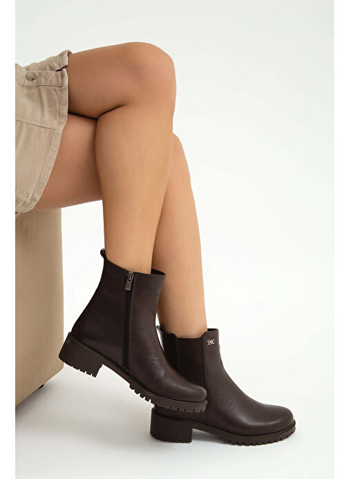 Tamer Tanca Kadın Hakiki Deri Kahverengi Floter Casual Bot - Görsel 5