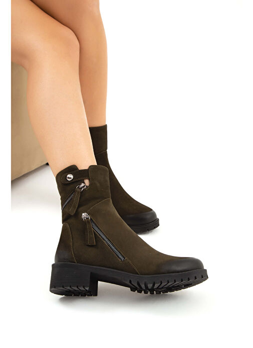 Tamer Tanca Kadın Hakiki Deri Yeşil Casual Bot - Görsel 4