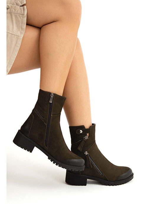 Tamer Tanca Kadın Hakiki Deri Yeşil Casual Bot - Görsel 3