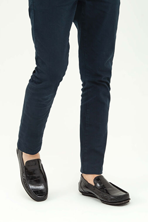 Tamer Tanca Erkek Hakiki Deri Siyah Kroko Driver Ayakkabı - Görsel 3