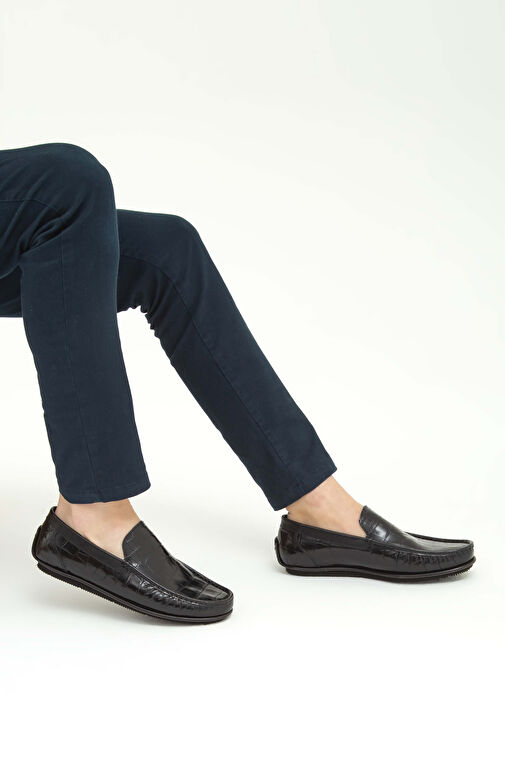 Tamer Tanca Erkek Hakiki Deri Siyah Kroko Driver Ayakkabı - Görsel 4