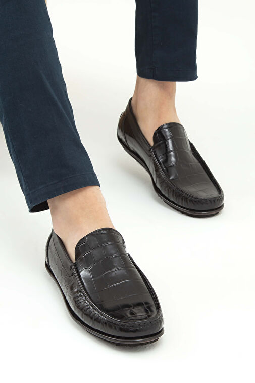 Tamer Tanca Erkek Hakiki Deri Siyah Kroko Driver Ayakkabı - Görsel 5