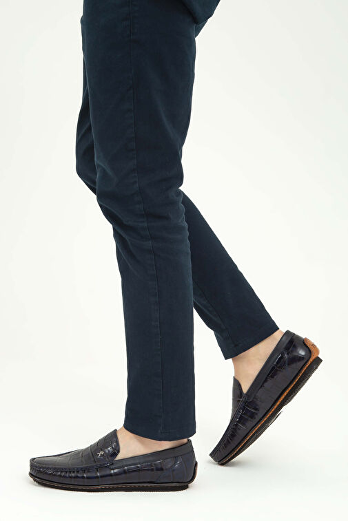 Tamer Tanca Erkek Hakiki Deri Lacivert Kroko Driver Ayakkabı - Görsel 2