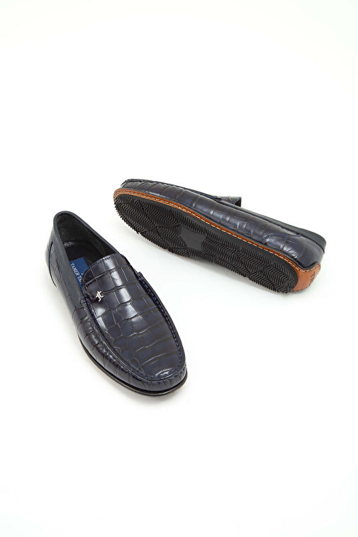 Tamer Tanca Erkek Hakiki Deri Lacivert Kroko Driver Ayakkabı - Görsel 8