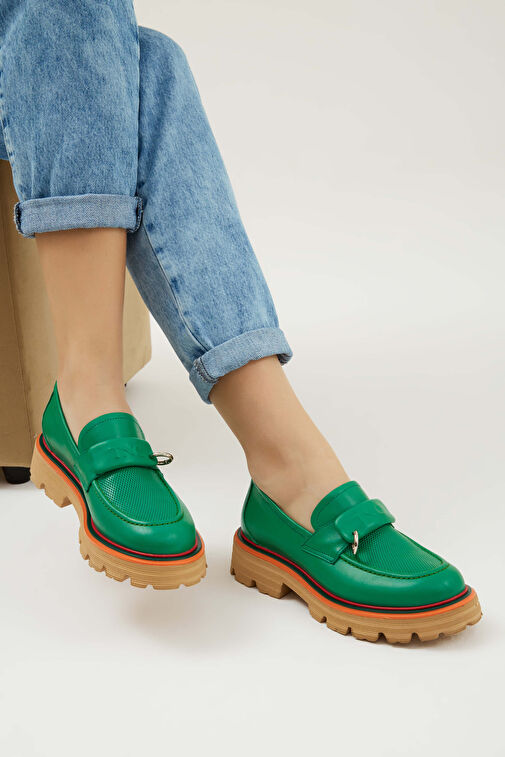 Tamer Tanca Tamer Tanca Yeşil Bej Kadın Deri Loafer 33 1025 BN AYK Y23 | Boyner Yeşil - 2. görsel