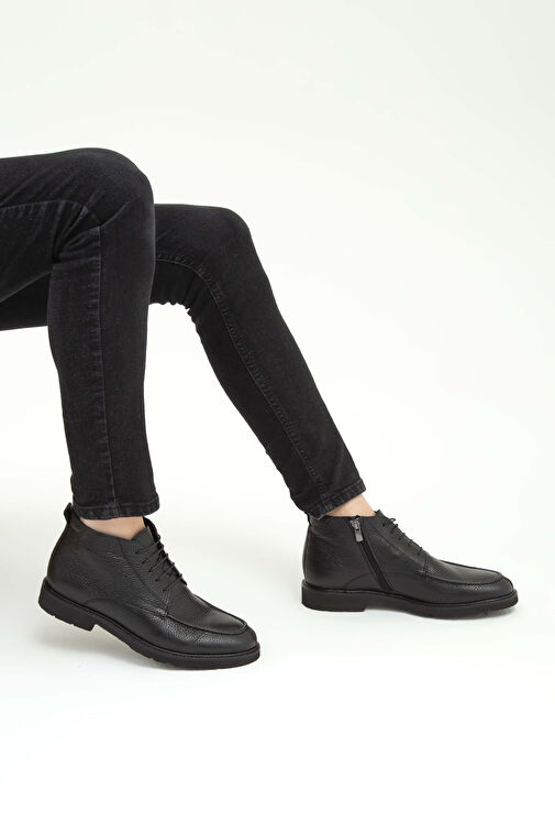 Tamer Tanca Erkek Hakiki Deri Siyah Klasik Bot - Görsel 4