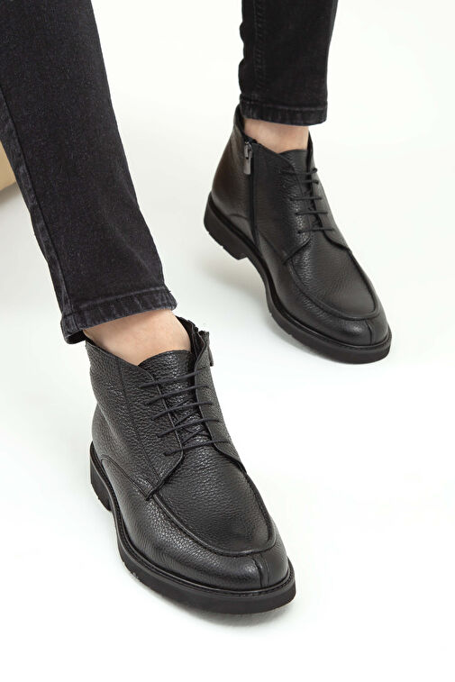 Tamer Tanca Erkek Hakiki Deri Siyah Klasik Bot - Görsel 5