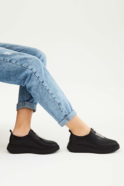 Tamer Tanca Siyah Kadın Deri Sneaker 33 29 BN AYK Y23 - Görsel 8