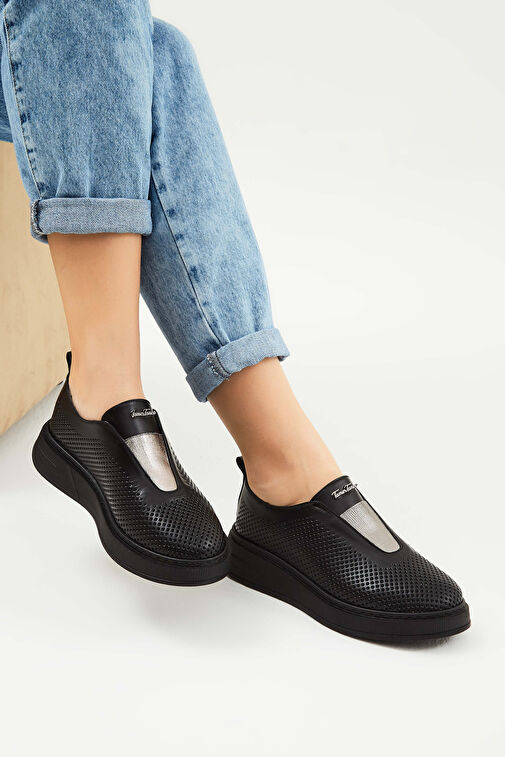 Tamer Tanca Siyah Kadın Deri Sneaker 33 29 BN AYK Y23 - Görsel 10