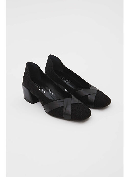 Tamer Tanca Kadın Hakiki Deri Siyah Keten Topuklu Ayakkabı - Görsel 2