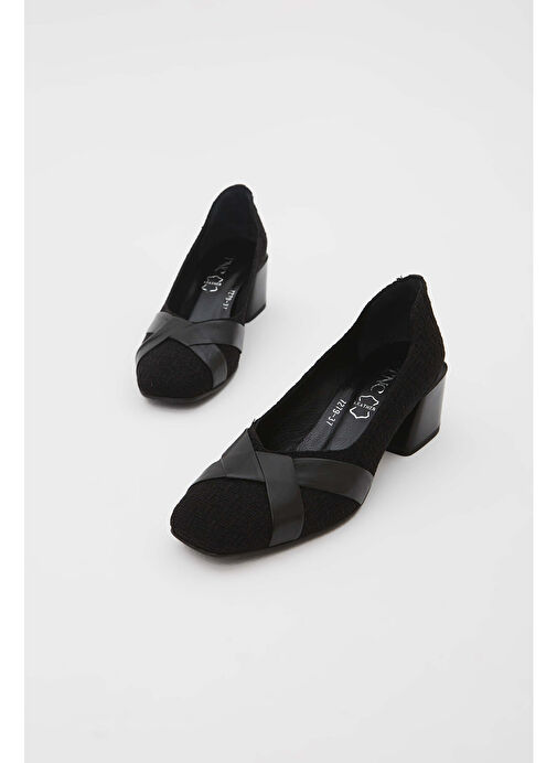 Tamer Tanca Kadın Hakiki Deri Siyah Keten Topuklu Ayakkabı - Görsel 3