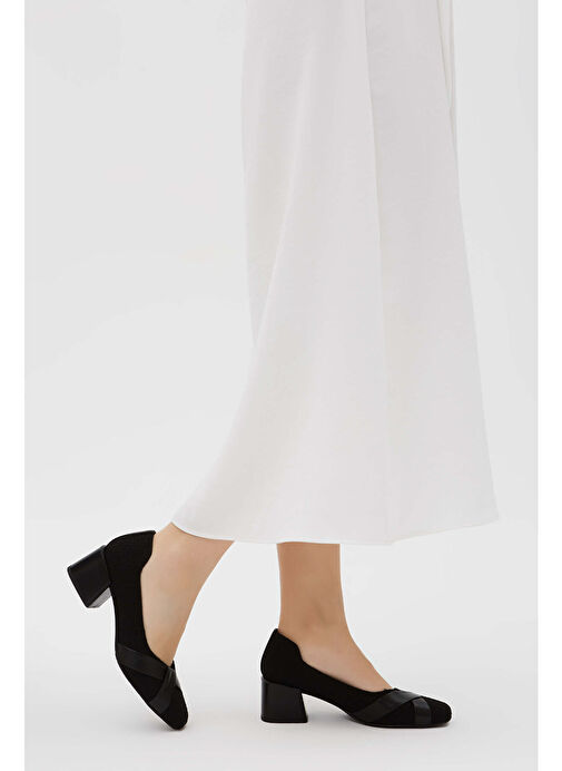 Tamer Tanca Kadın Hakiki Deri Siyah Keten Topuklu Ayakkabı - Görsel 5