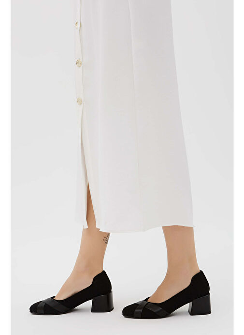 Tamer Tanca Kadın Hakiki Deri Siyah Keten Topuklu Ayakkabı - Görsel 7