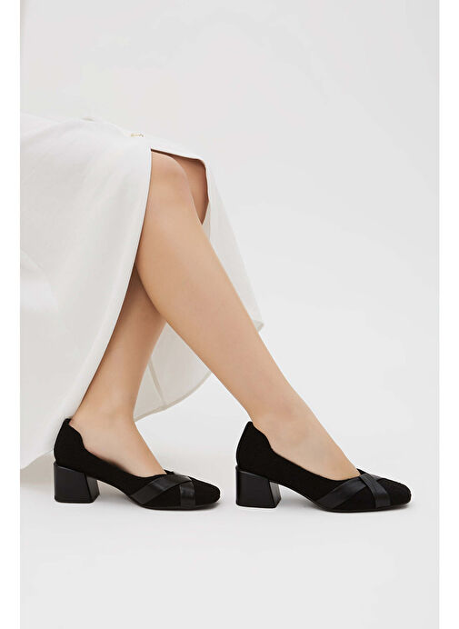 Tamer Tanca Kadın Hakiki Deri Siyah Keten Topuklu Ayakkabı - Görsel 8