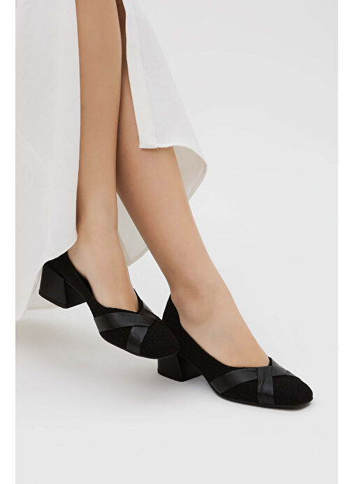 Tamer Tanca Kadın Hakiki Deri Siyah Keten Topuklu Ayakkabı - Görsel 9