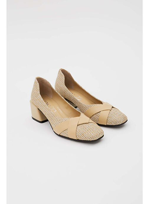 Tamer Tanca Kadın Hakiki Deri Bej Keten Topuklu Ayakkabı - Görsel 2