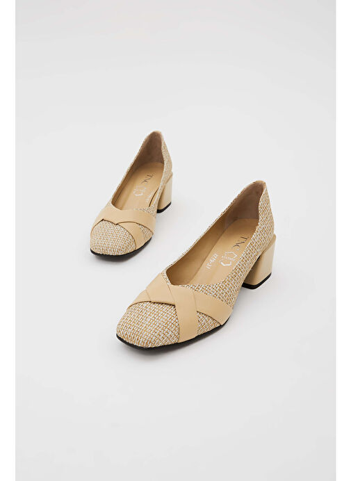Tamer Tanca Kadın Hakiki Deri Bej Keten Topuklu Ayakkabı - Görsel 3