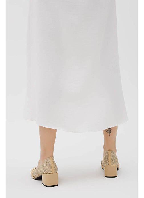 Tamer Tanca Kadın Hakiki Deri Bej Keten Topuklu Ayakkabı - Görsel 6