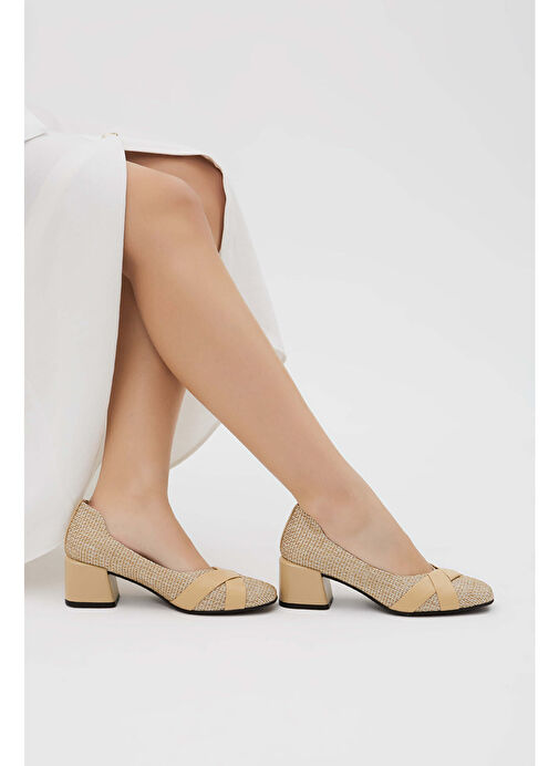 Tamer Tanca Kadın Hakiki Deri Bej Keten Topuklu Ayakkabı - Görsel 8