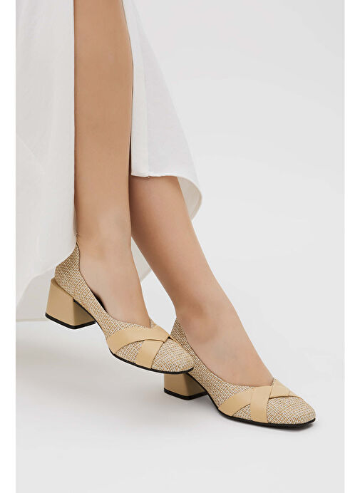 Tamer Tanca Kadın Hakiki Deri Bej Keten Topuklu Ayakkabı - Görsel 9